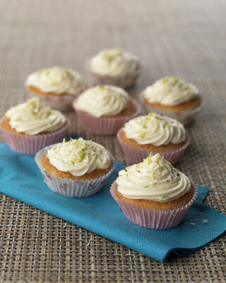 Lime Curd cupcakes, with toasted coconut icing