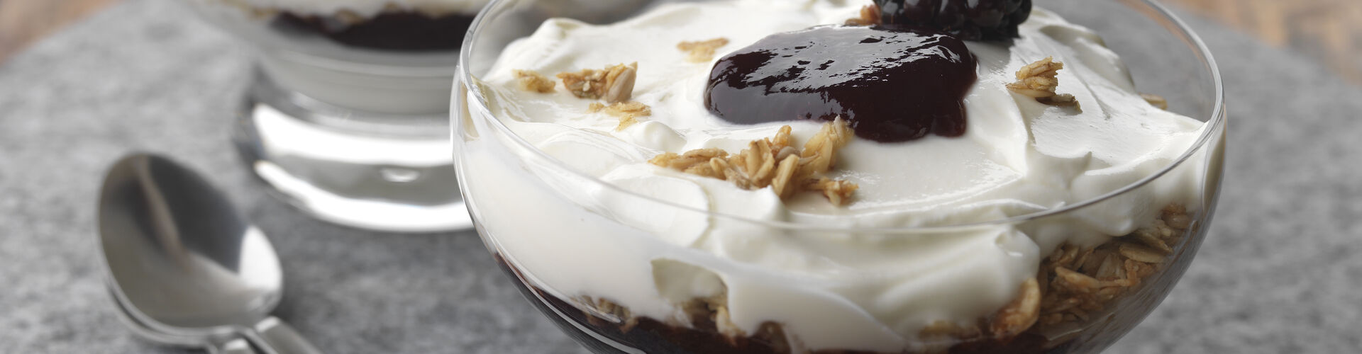 Layered granola with Greek yoghurt and Seedless Bramble Preserve Mrs