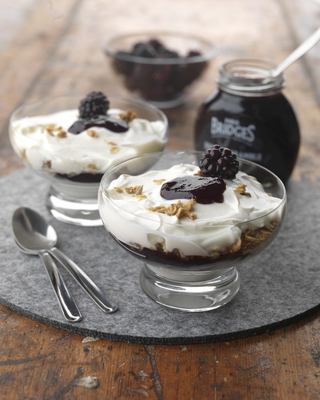 Layered granola with Greek yoghurt and Seedless Bramble Preserve