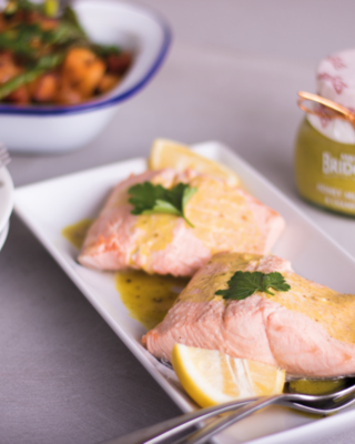 Cold Poached Salmon with a Honey Mustard Dressing 