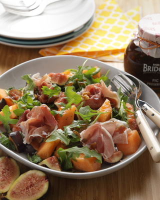 Melon, Fig and Parma Ham Salad with a Fig & Basil Dressing
