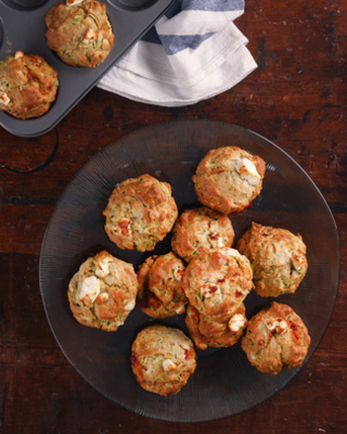 Feta, Red Pepper, Garlic Courgette Muffins with Red pepper & Garlic Salsa 