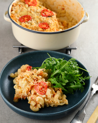 Mac & Cheese with a dollop of Spicy Tomato Salsa