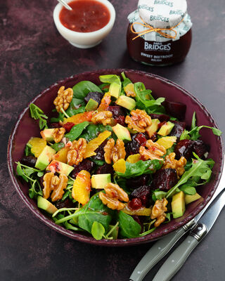 Vegan Beetroot Salad with Candied Walnuts 