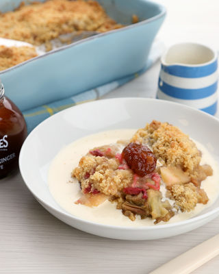 Apple and Rhubarb Crumble with Pops of Rhubarb & Ginger Preserve 