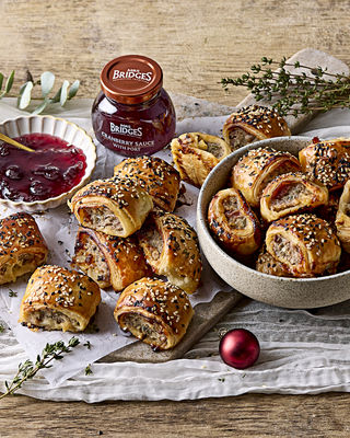 Christmas sausage rolls with brie & cranberry